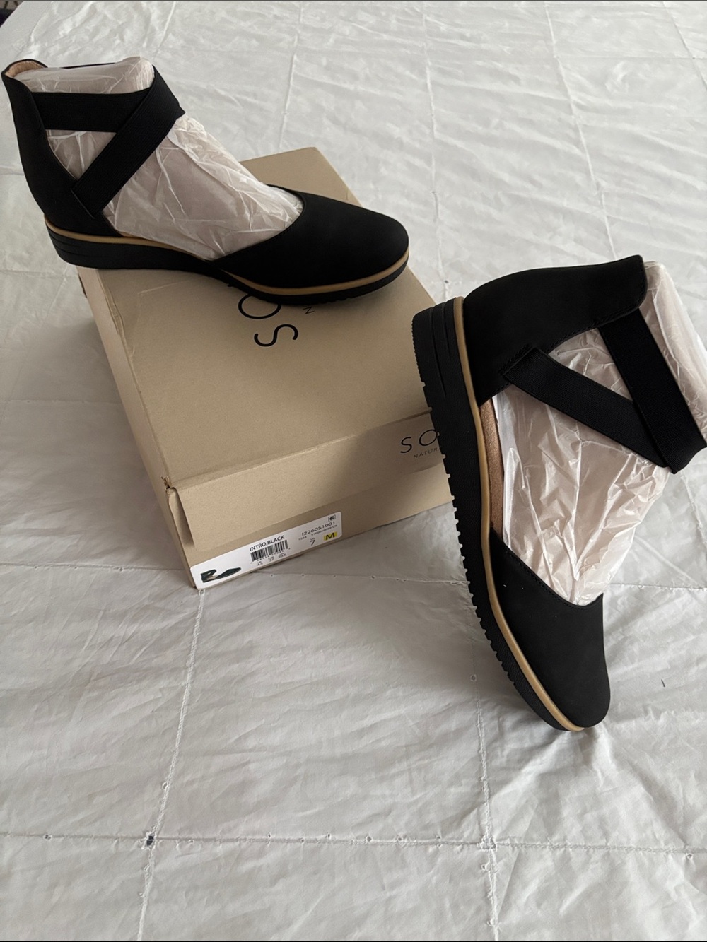 Naturalizer Black Crisscross Elastic Ankle Flats